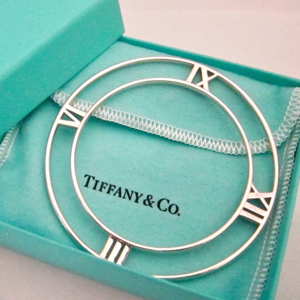Tiffany & Co. Atlas Horizontal Flat Bangle Bracelet Sterling Silver Sz Small